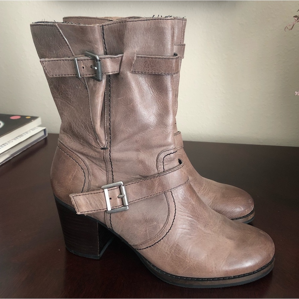 Crown Vintage Mid Shaft Boots Distressed Leather Biker Moto Style 7.5